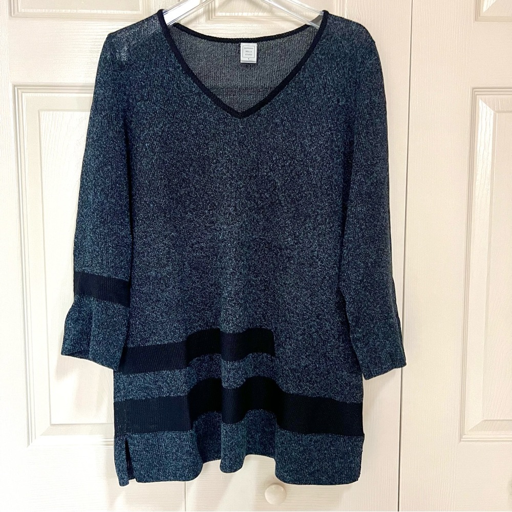 Barbara Wells Studio Blue & Black V-Neck 3/4 Sleeve Sweater